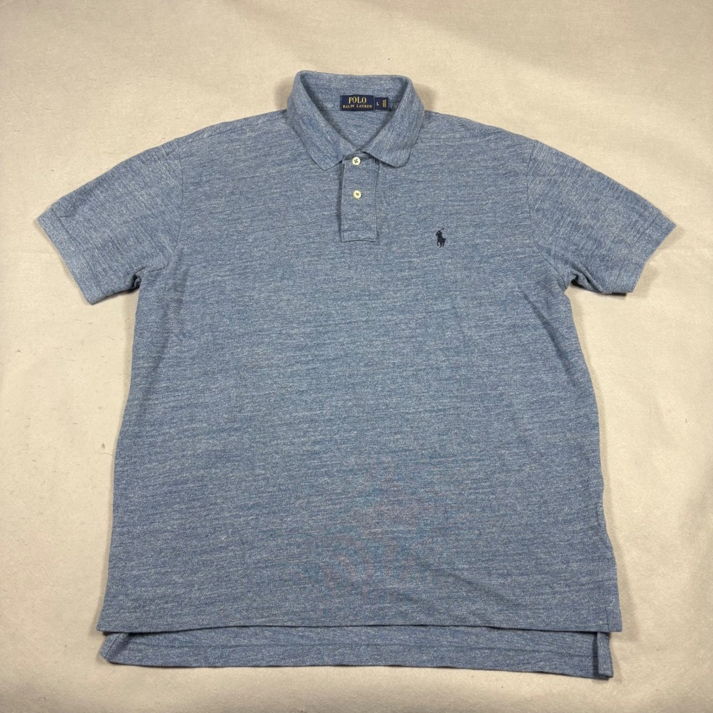 Polo Ralph Lauren Mens Large Blue Heathered Cotton Short Sleeve Polo Shirt